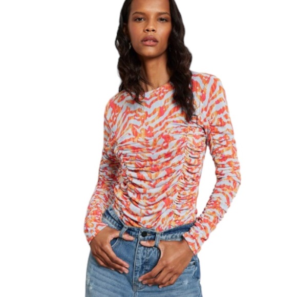 Circus NY Mesh Ruched Imogene Long Sleeve Animal Print top sz LG - Picture 2 of 12